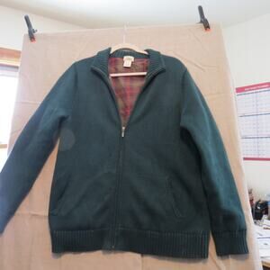 L.L.Bean Forest Green Cotton Zip Sweater Plaid Flannel Lined Size L Mens